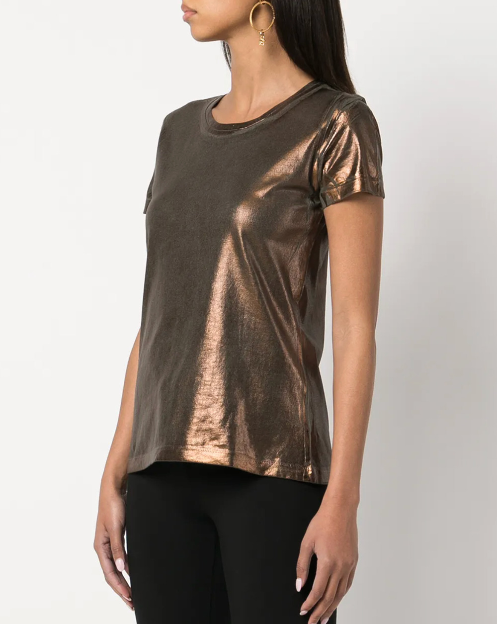 Madison Maison Lamina Metallic T-Shirt Bronze Coated Cotton Short Sleeve Top S
